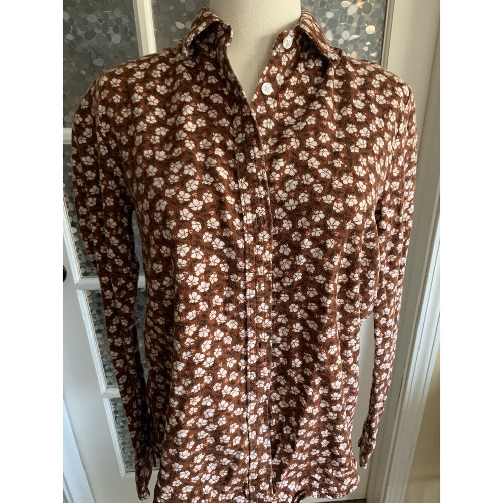 Lands End Flannel Shirt Floral Cotton XS Cozy Fall